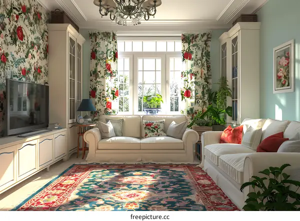 Floral Living Room with Natural Light