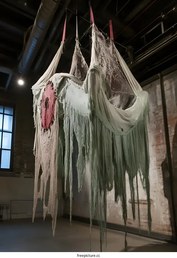 Abstract Art Installation Hanging From Ceiling in Interior Space