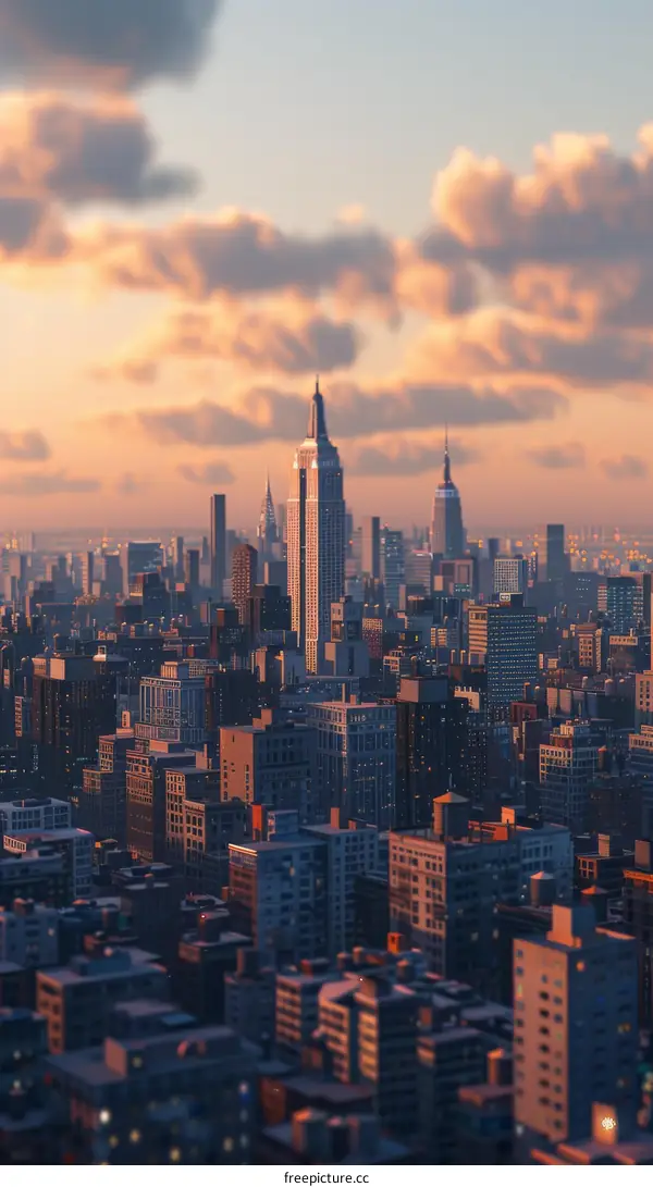 Iconic New York City Skyline at Sunset