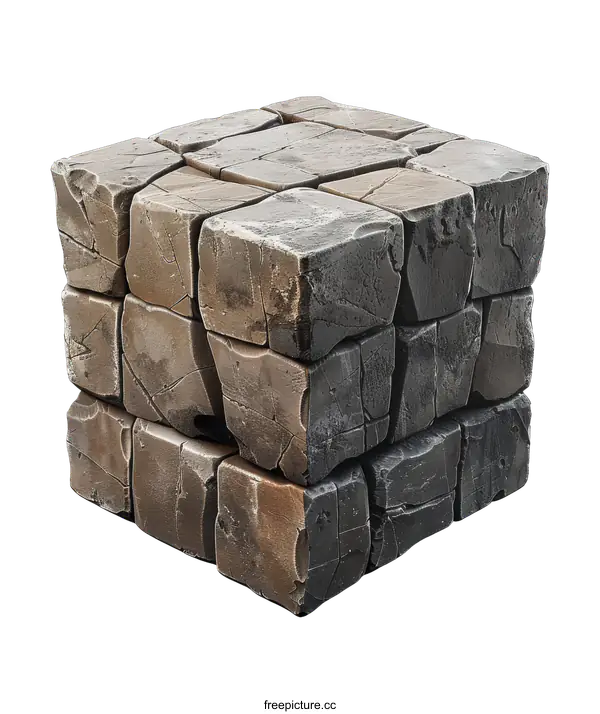 [Transparent Background PNG]3D illustration of a stone cube