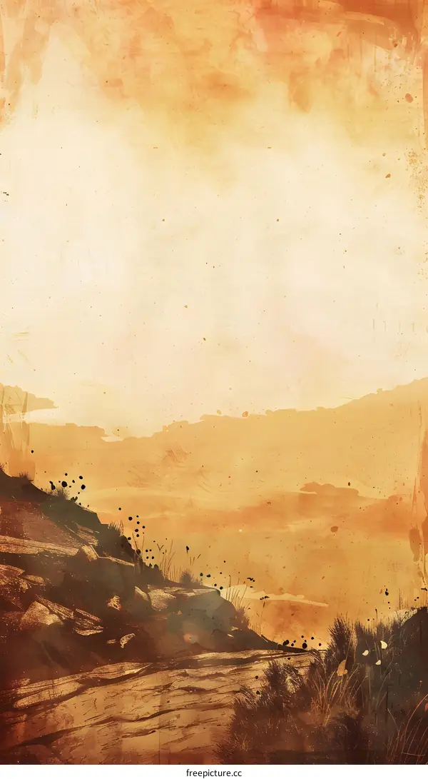 Abstract Watercolor Landscape Painting with Brown Tones