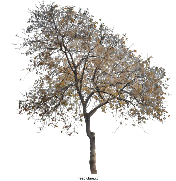 [Transparent Background PNG]Isolated Tree with Brown Leaves in Autumn