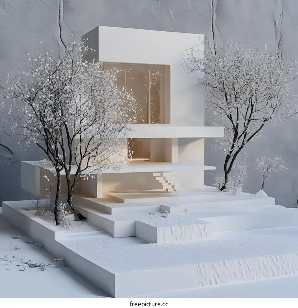 Minimalist Modern House Design with White Walls and Trees