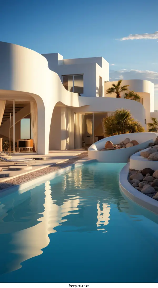 Modernist villa with curved walls and pool