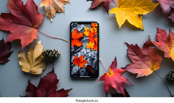 Autumn Leaves Surrounding Smartphone