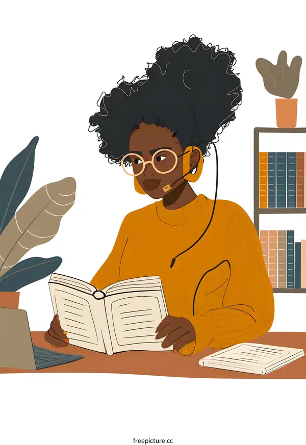 Black Woman Reading Book In Orange Sweater