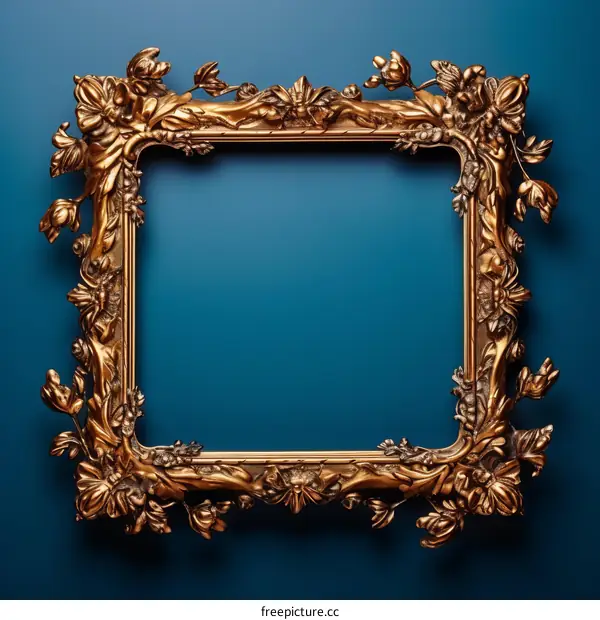 Ornate Gilded Picture Frame on Deep Blue Background
