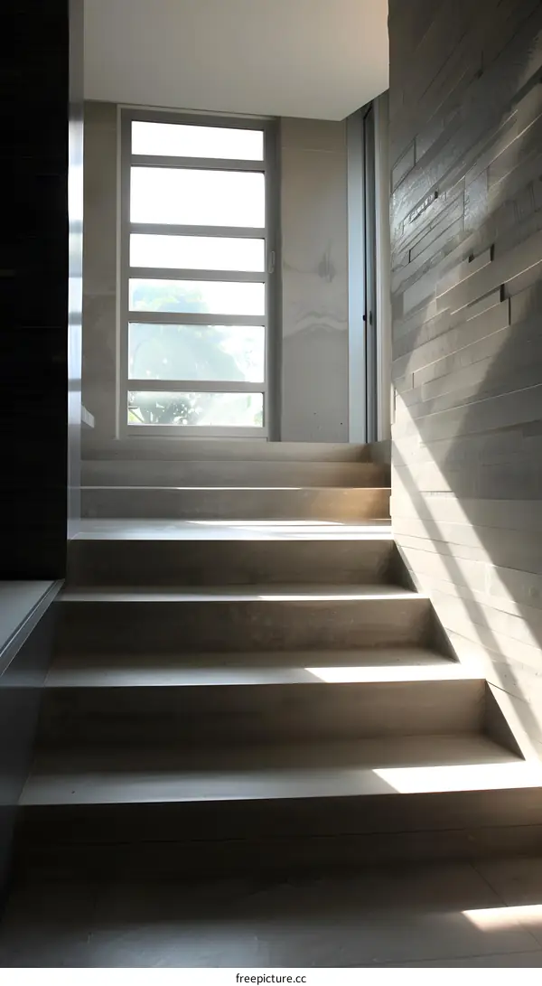 Modern Concrete Stairs with Window and Light
