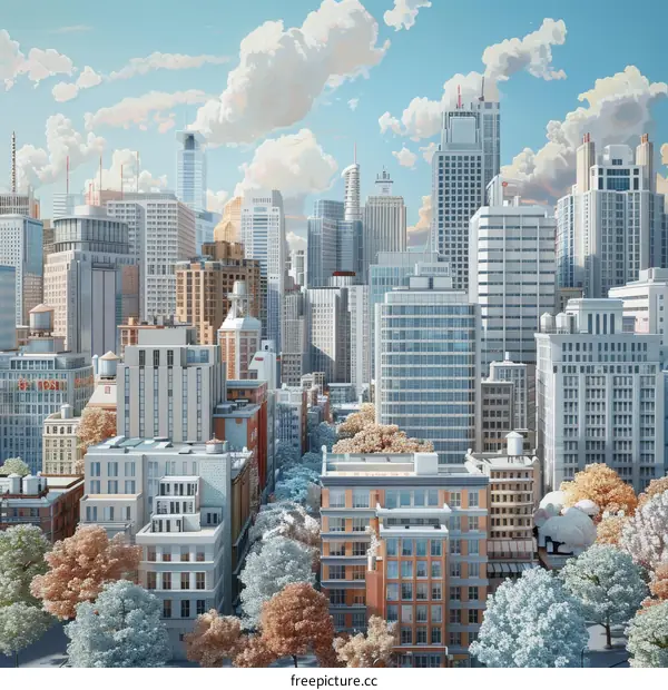 Cityscape Illustration of a Colorful Urban Scene