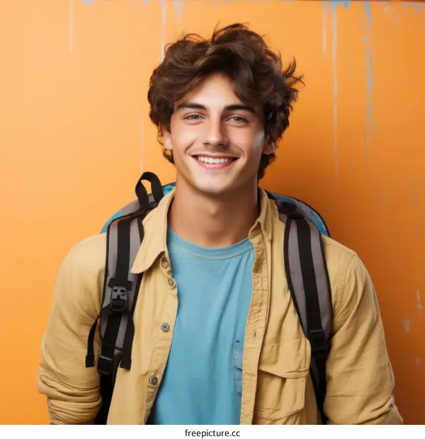 Portrait of a smiling young male college student with a backpack