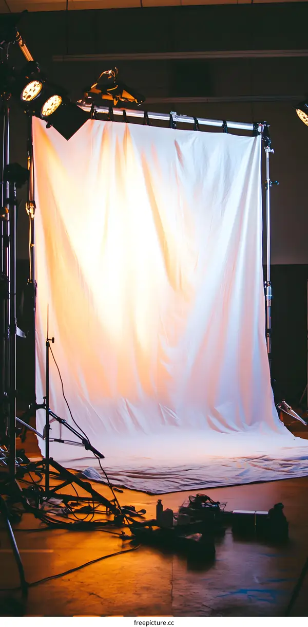 White Backdrop Setup With Lighting Equipment