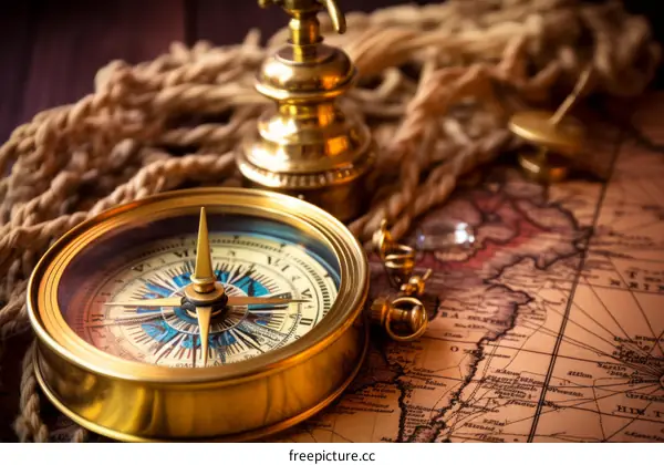 An illustration of a compass on top of a detailed world map.