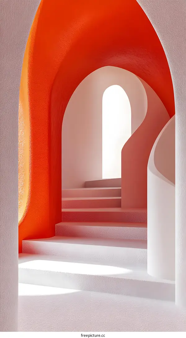 Abstract Architecture With Curved Staircase and Orange Wall