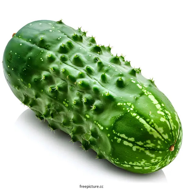 Single Green Cucumber on White Background