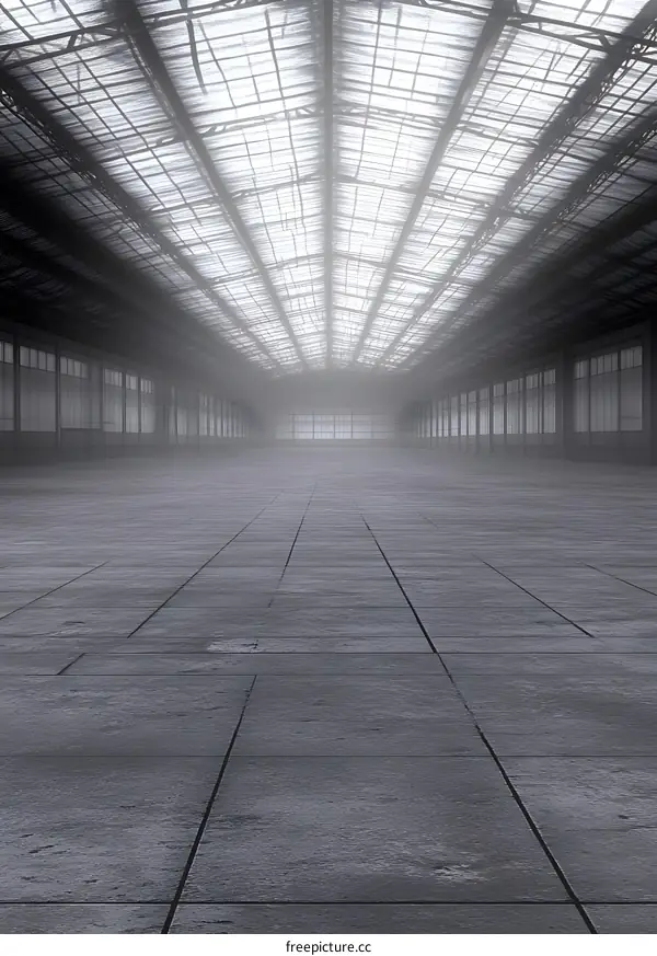Empty Industrial Building Interior With Glass Roof