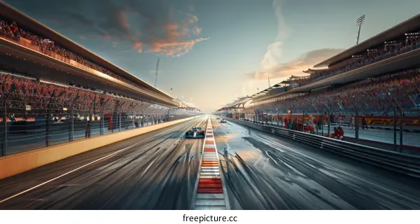 Formula One race cars speeding down a track
