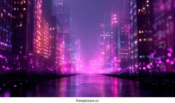 Neon Cityscape Futuristic Night View