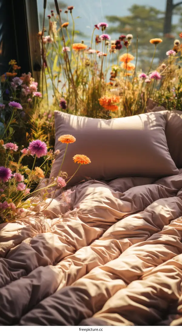 Pink Bed Pillows and Flowers