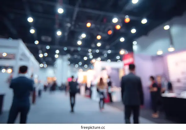 Blurred View of Crowded Trade Show Exhibit Hall