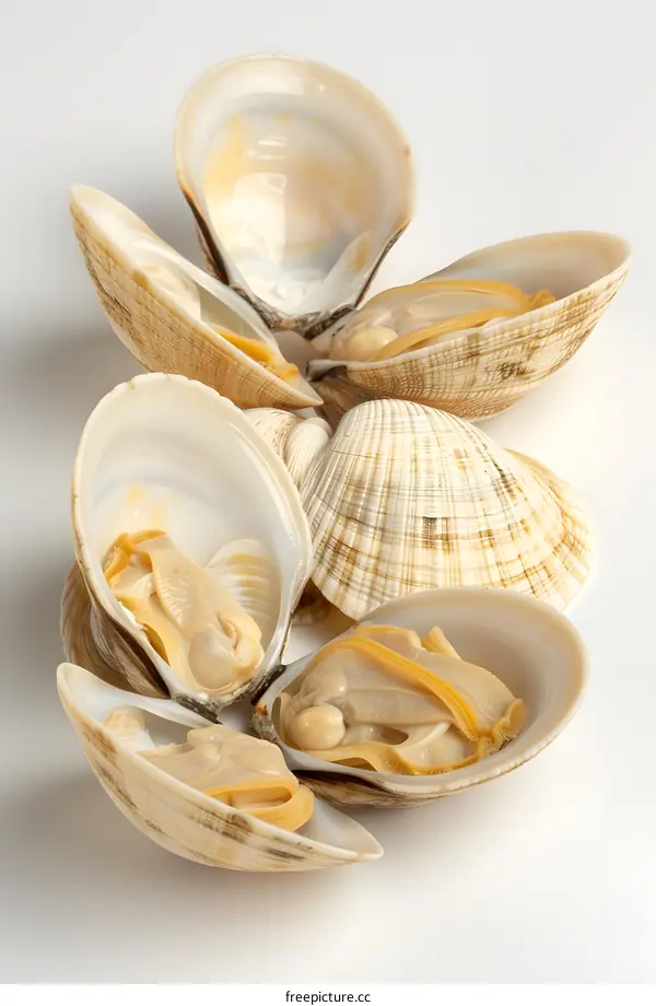 Fresh Open Clams on White Background