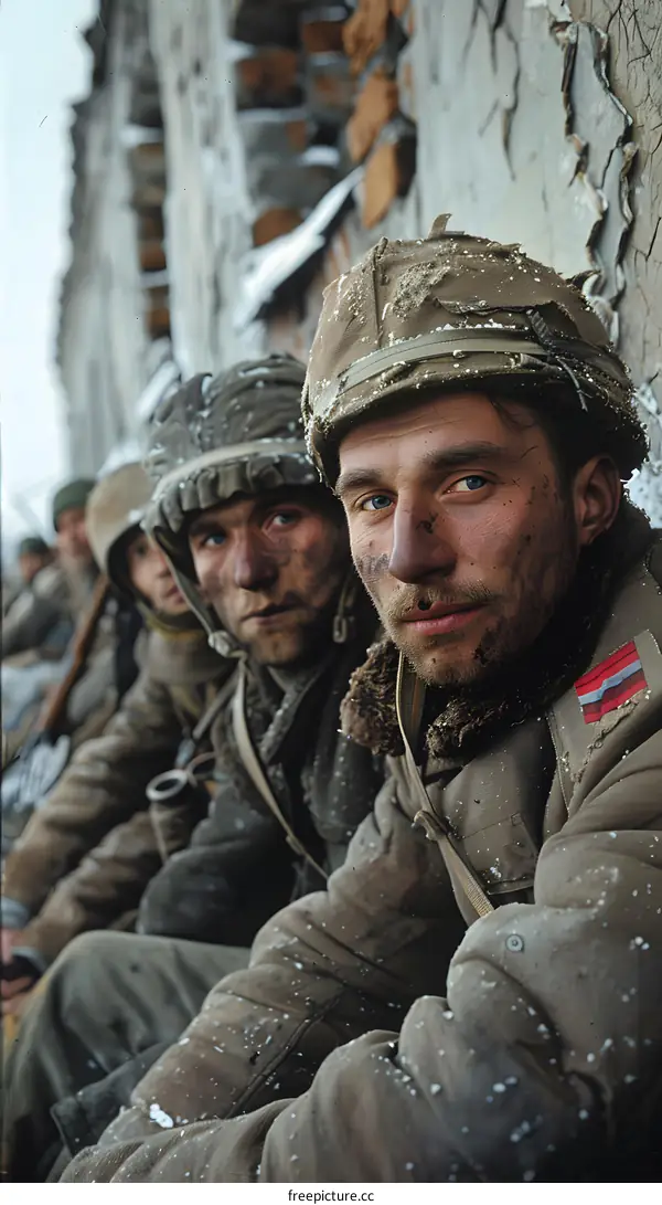 Soldiers in a Snowy Battle Field