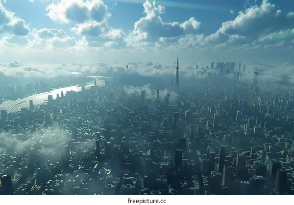 Modern City Skyline with Tall Buildings