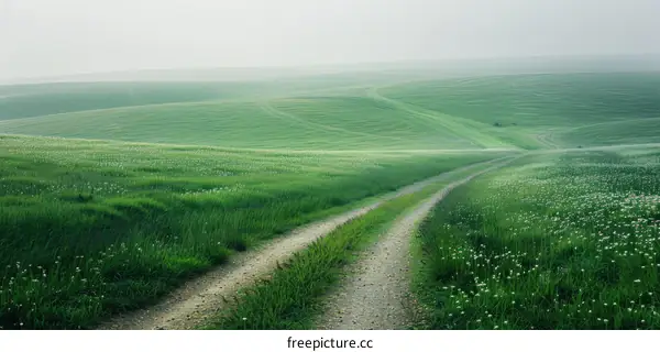 Country Road in the middle of green meadow