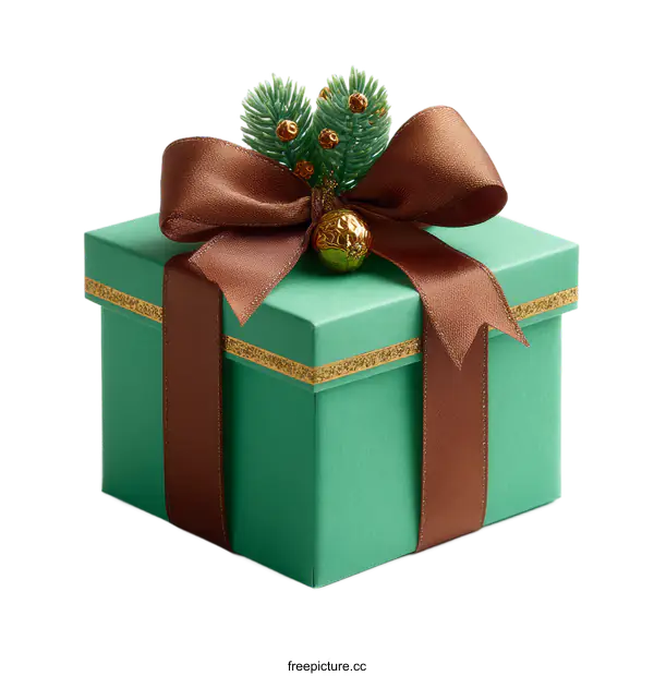 [Transparent Background PNG]Mint Green Gift Box with Brown Ribbon