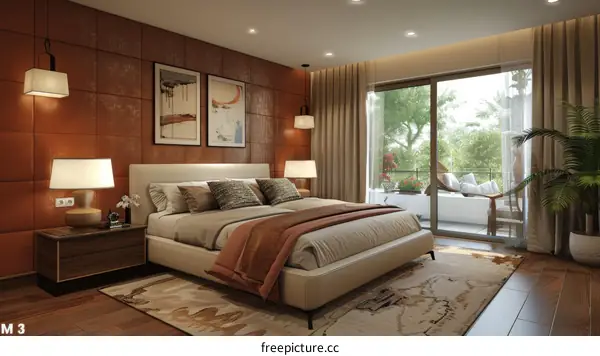 Modern Bedroom with Balcony View Illustration