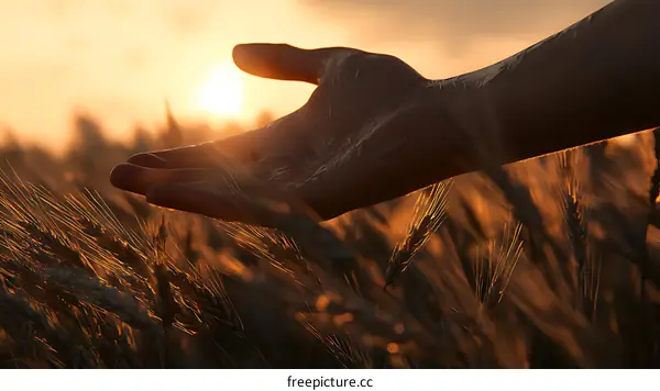 Sunset Harvest Hand in Golden Wheat Field