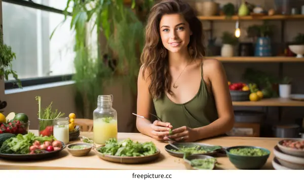 vegan woman preparing a healthy salad with fresh organic vegetables