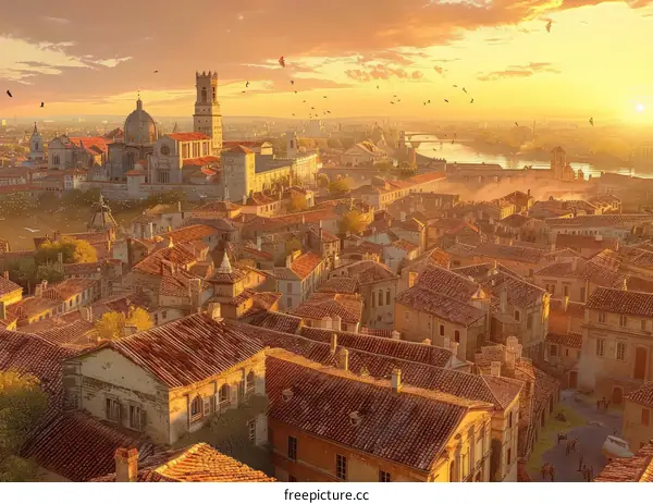 Panoramic View of a Historic European City at Sunrise