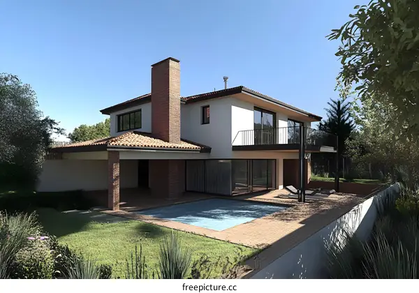 Modern House With Swimming Pool And Patio