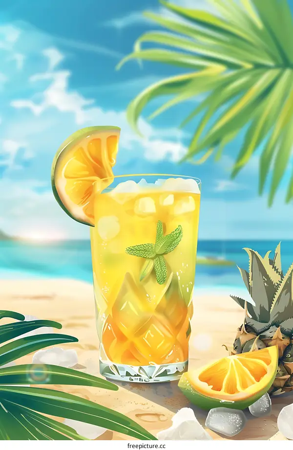Tropical Summer Drink with Orange and Pineapple