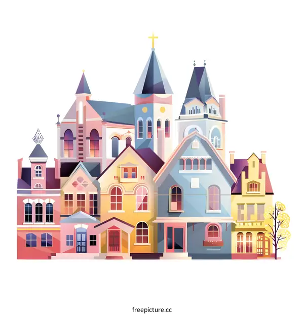 Colorful Illustration of Cityscape with Buildings