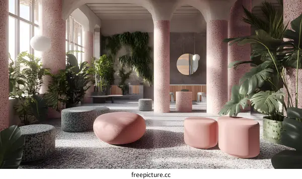 Interior Design with Pink and Green Tones