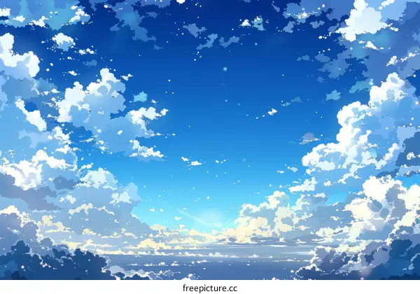 Anime Sky Backdrop with Fluffy White Clouds