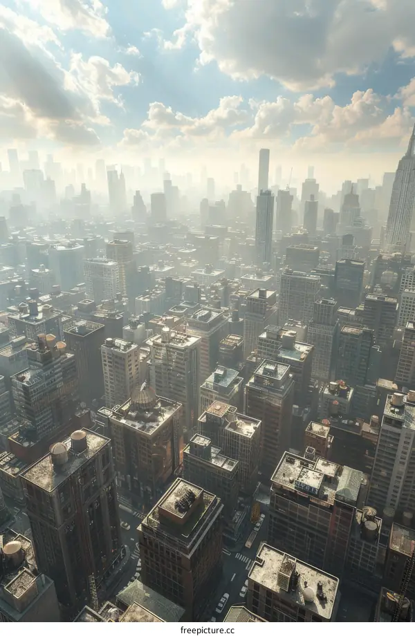 City with many skyscrapers from above