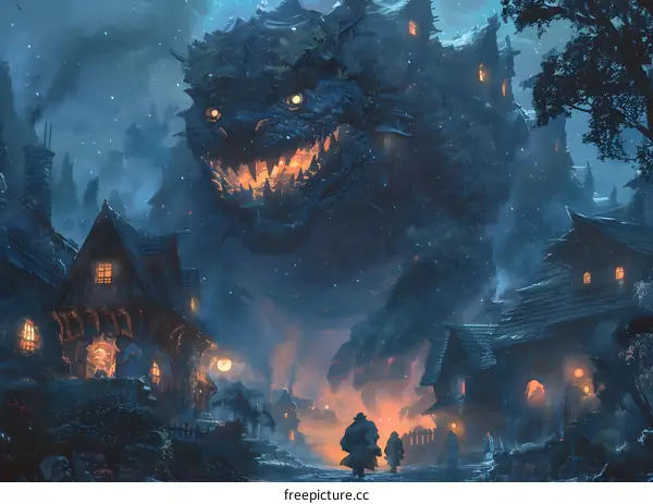 A dragon is destroying a town