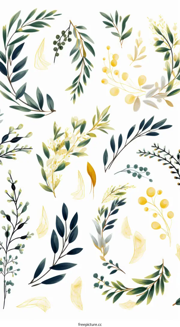 Elegant floral pattern with hand drawn herbs and flowers