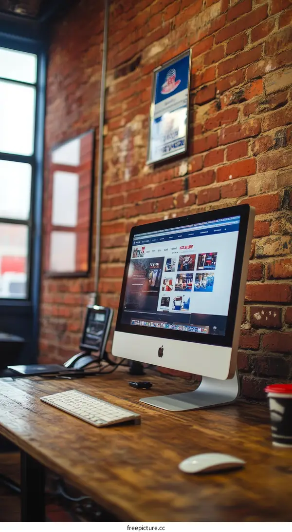 Modern Workspace with Brick Wall
