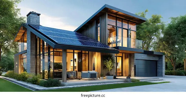 Modern Sustainable Home with Solar Panels