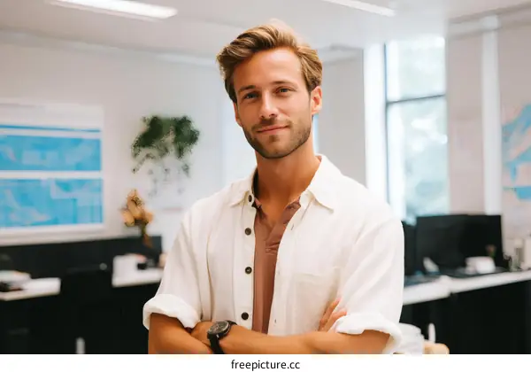 Caucasian Male Professional in Modern Office