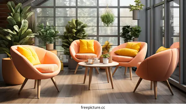 A cozy living space with soft chairs and a coffee table