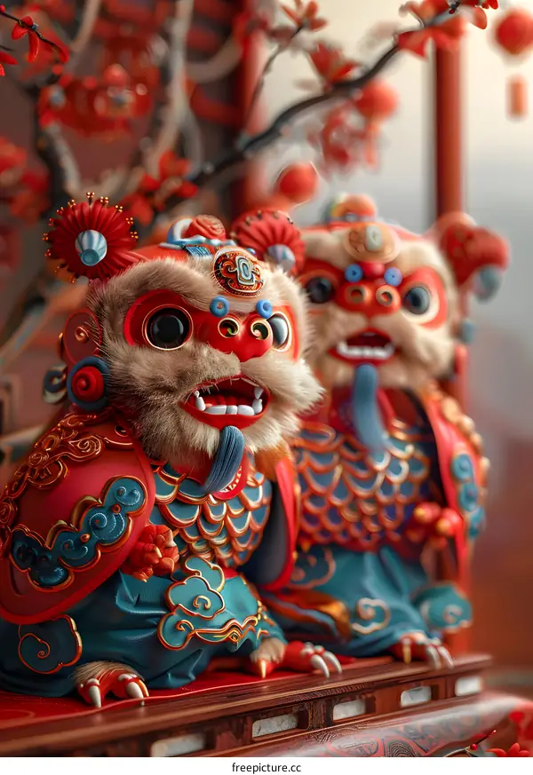 Two cute cartoon lions