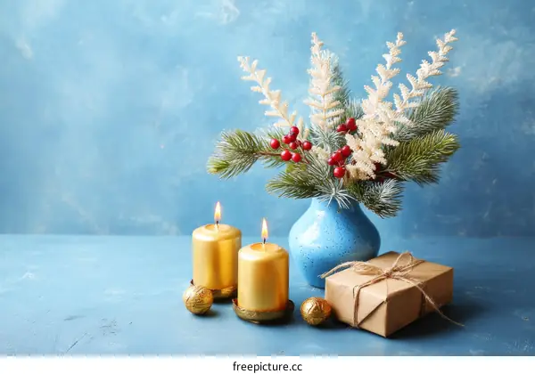 Christmas Festive Decoration with Candles and Gift