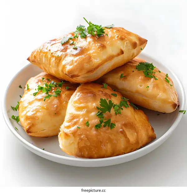 Homemade delicious baked envelopes with greens