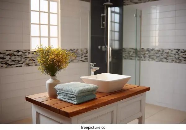 Modern Bathroom Vanity with Wooden Top