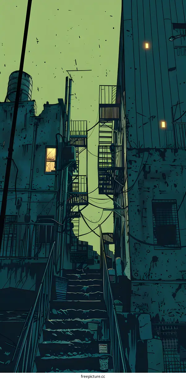 Urban Illustration of Buildings and Stairs