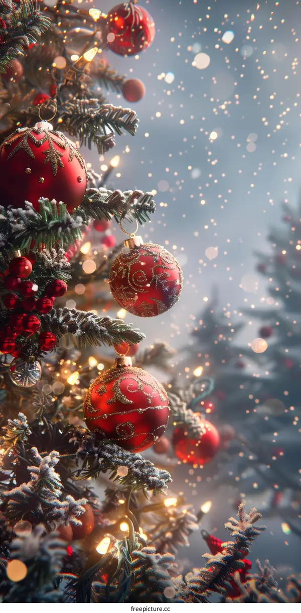 Christmas Tree Decorated with Red Ornaments